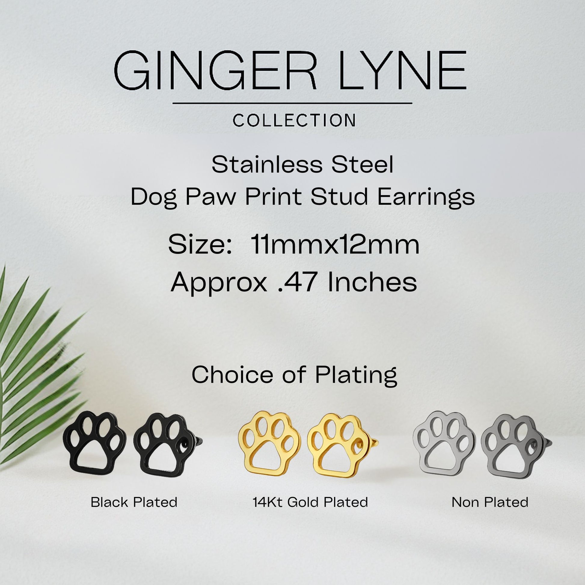 Ginger Lyne Paw Print Earrings for Women Pet Dog or Cat Lover Stainless Steel Stud - Gold Tone