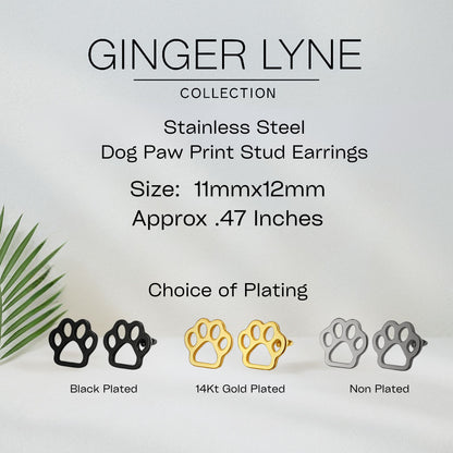 Ginger Lyne Paw Print Earrings for Women Pet Dog or Cat Lover Stainless Steel Stud - Gold Tone