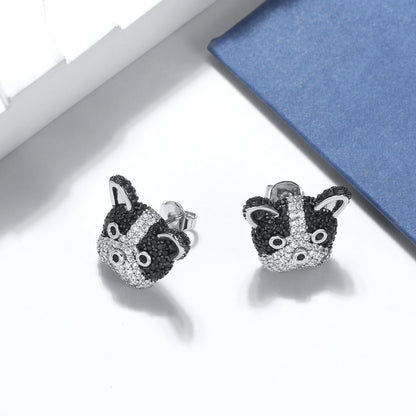 Boston Terrier Stud Earrings Dog Black Cubic Zirconia Girl Ginger Lyne Collection - Boston Terrier