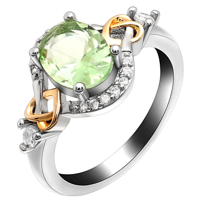 GreenCubicZirconiaOvalStatementRingTwoTonePlatedBirthstoneRingSize8forWomenbyGingerLyne_Green-1