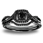 Load image into Gallery viewer, Black Wedding Ring Set for Women CZ Halo Black Sterling Slver Engagement Ring Ginger Lyne Collection - Black/Black,10
