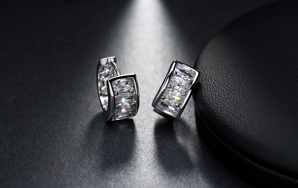 Small Hoop Earrings for Women Marquise Cut Cubic Zirconia Ginger Lyne Collection - Silver