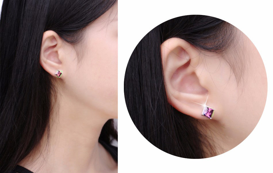 Princess 6mm Stud Earrings White Gold Plated Cz Womens Ginger Lyne Collection - Pink