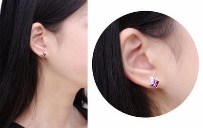 Princess 6mm Stud Earrings White Gold Plated Cz Womens Ginger Lyne Collection - Pink