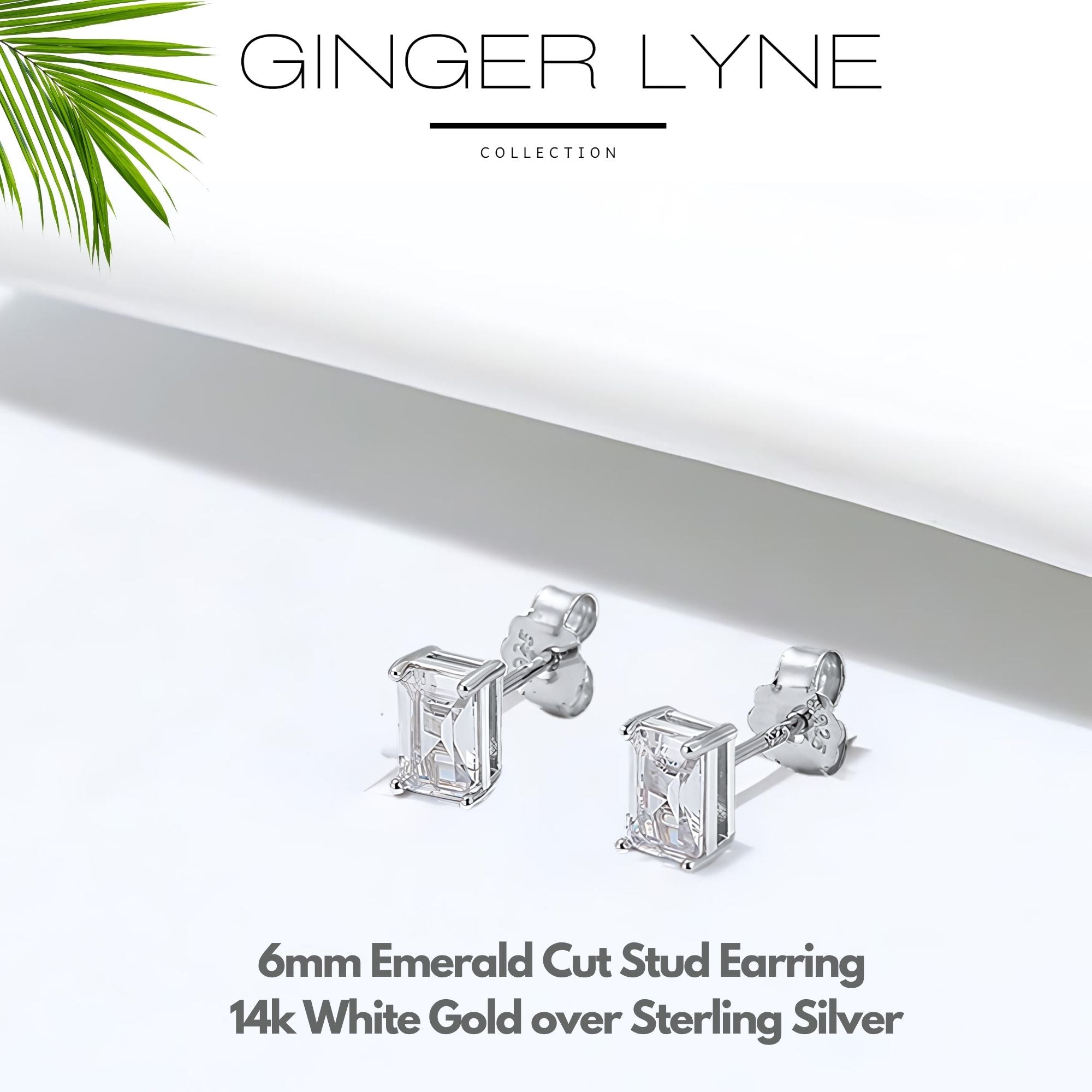Emerald Cut Stud Earrings for Women or Men Sterling Silver Studs for her Ginger Lyne Collection - Emerald Stud