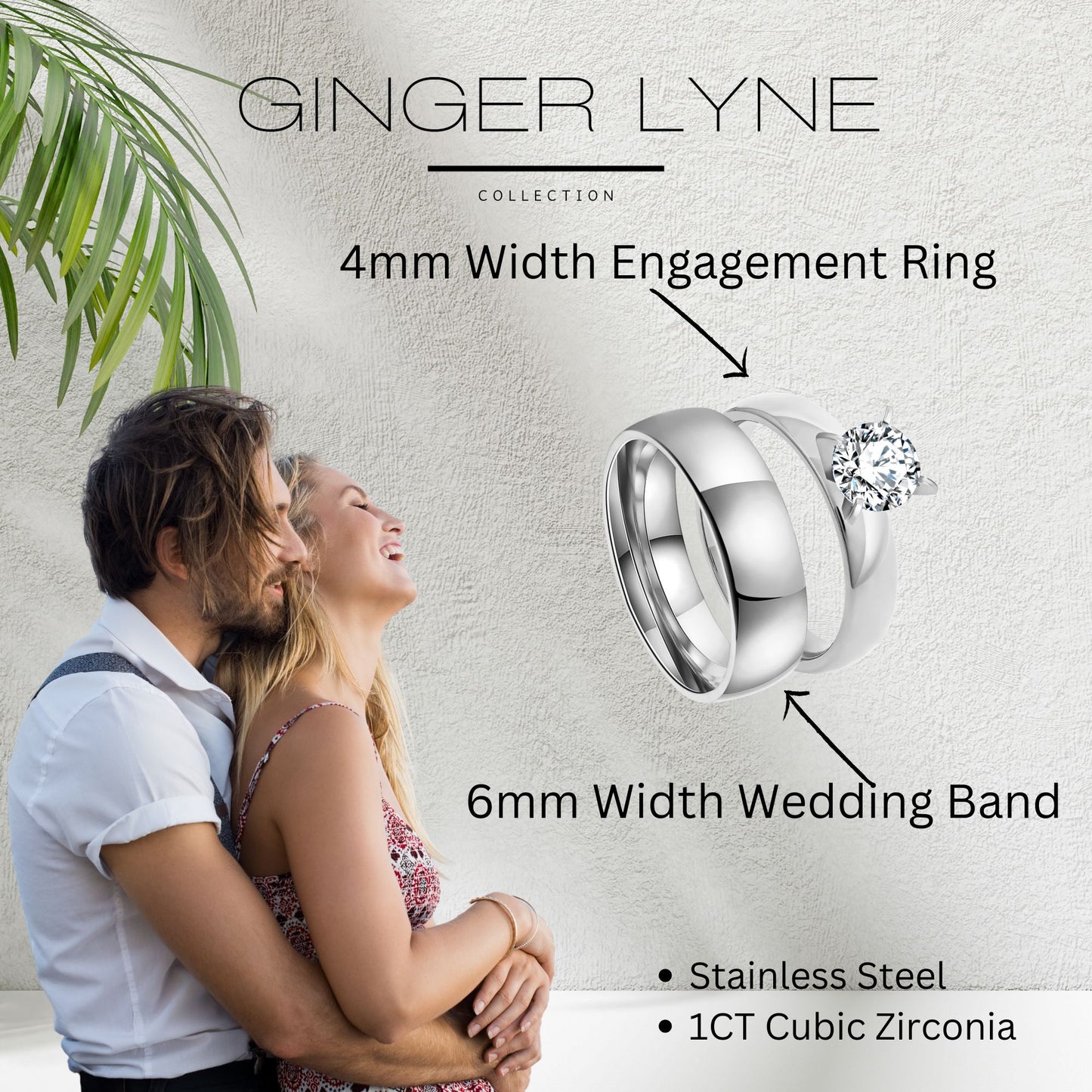 SabrinaWeddingRingSetforWomenCzStainlessSteelBandandEnagaementRingGingerLyne_Silver-4