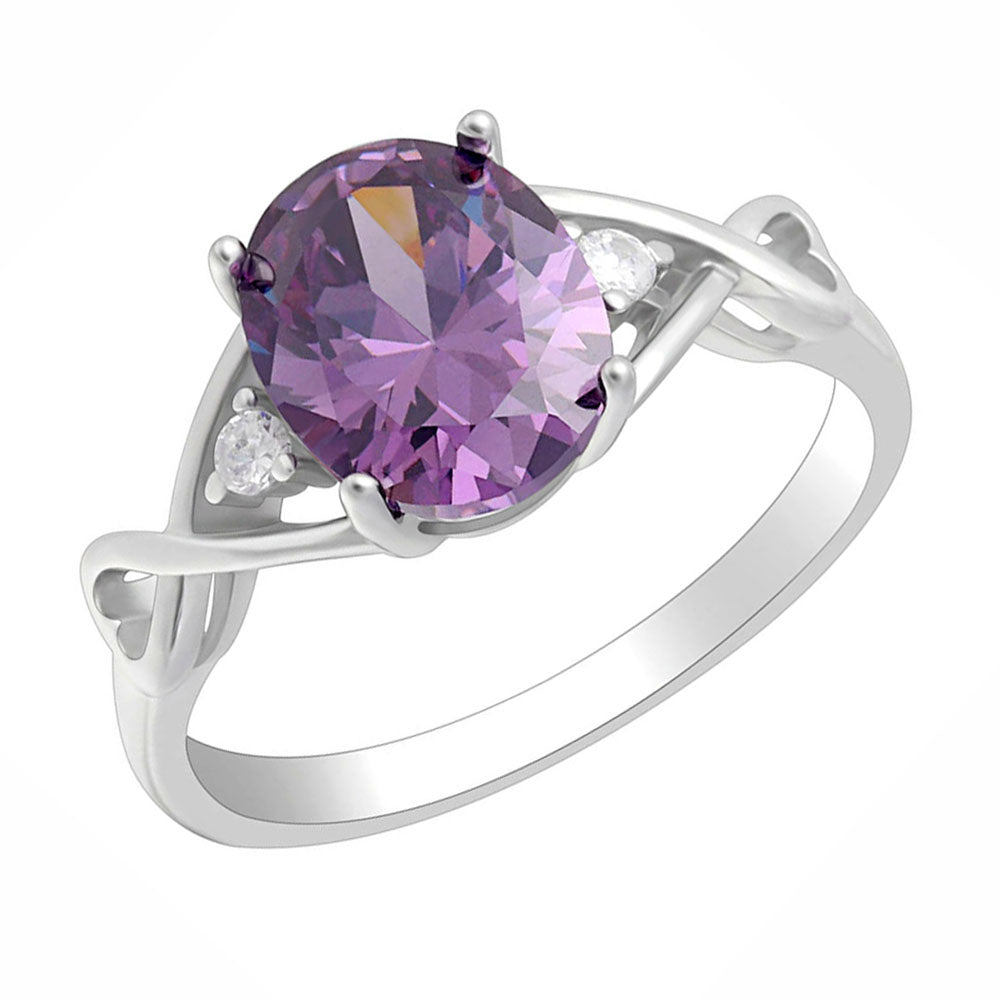 Birthstone Engagement Ring for Women by Ginger Lyne Sterling Silver Cubic Zirconia - Purple,10