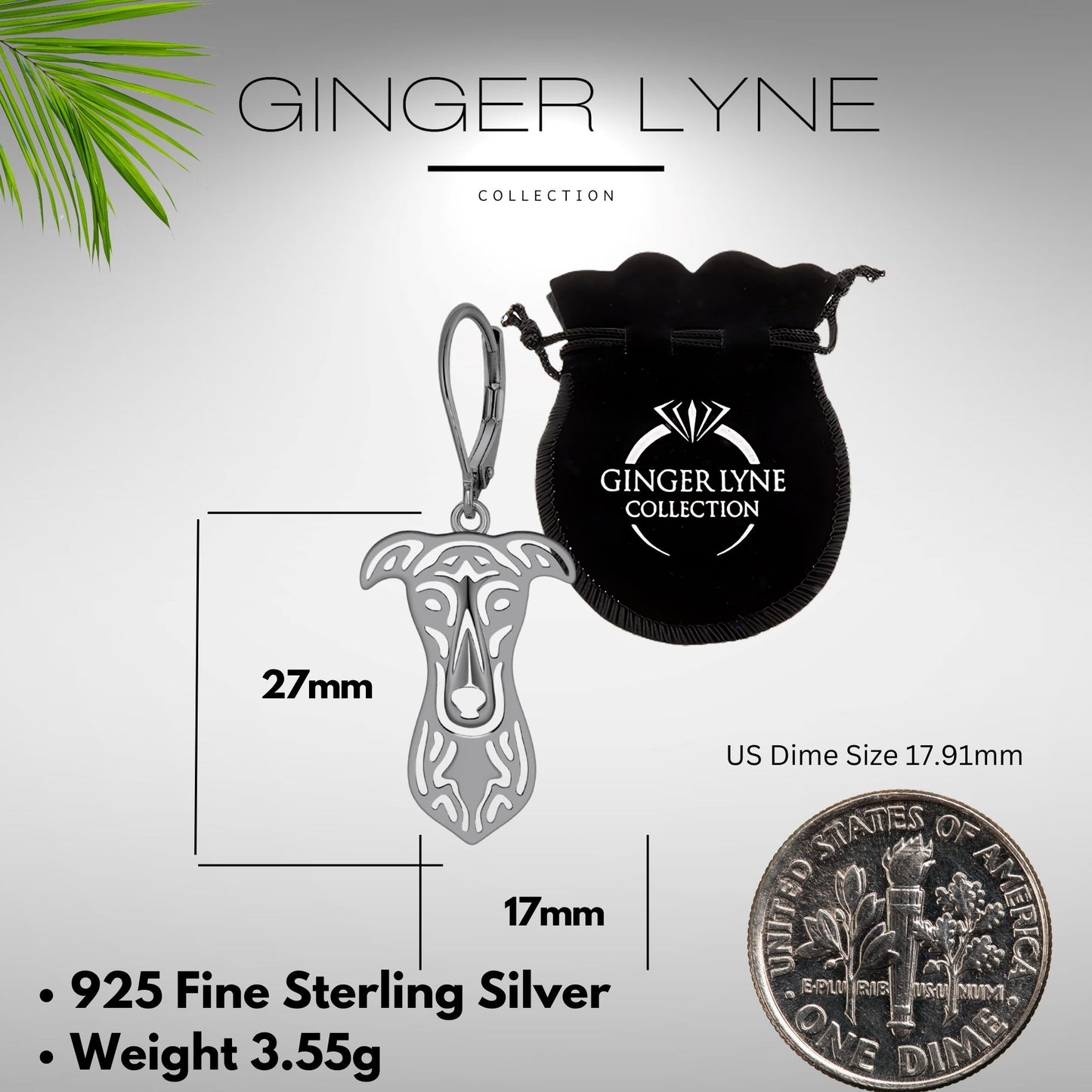 Greyhound Dog Necklace for Women Pendant Chain Sterling Silver Ginger Lyne Collection - Earrings