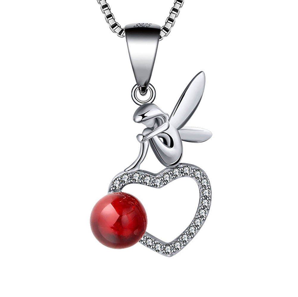 Fairy Heart Pendant Necklace Sterling Silver Red Garnet Ginger Lyne Collection