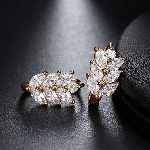 Leaf Shape Drop Earrings for Women Marquise Cz Gold Plated Ginger Lyne Collection - Gold