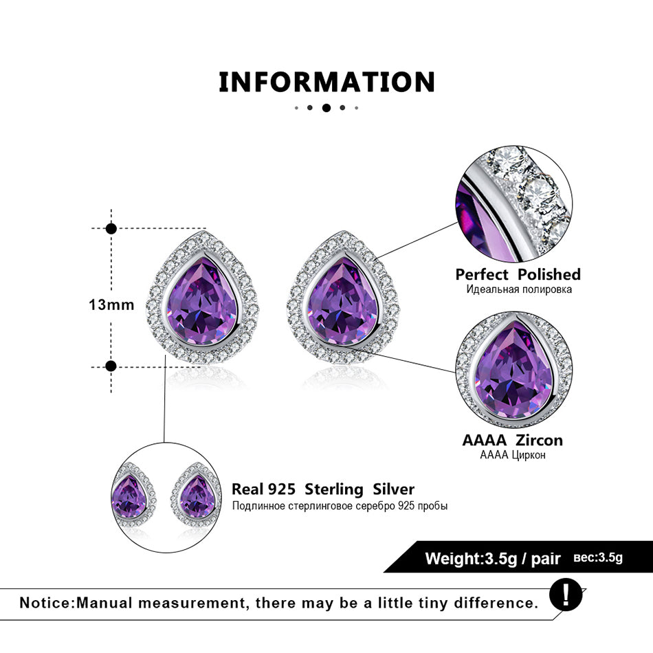 Halo Teardrop Stud Earrings for Women Sterling Silver Purple Cz Ginger Lyne Collection