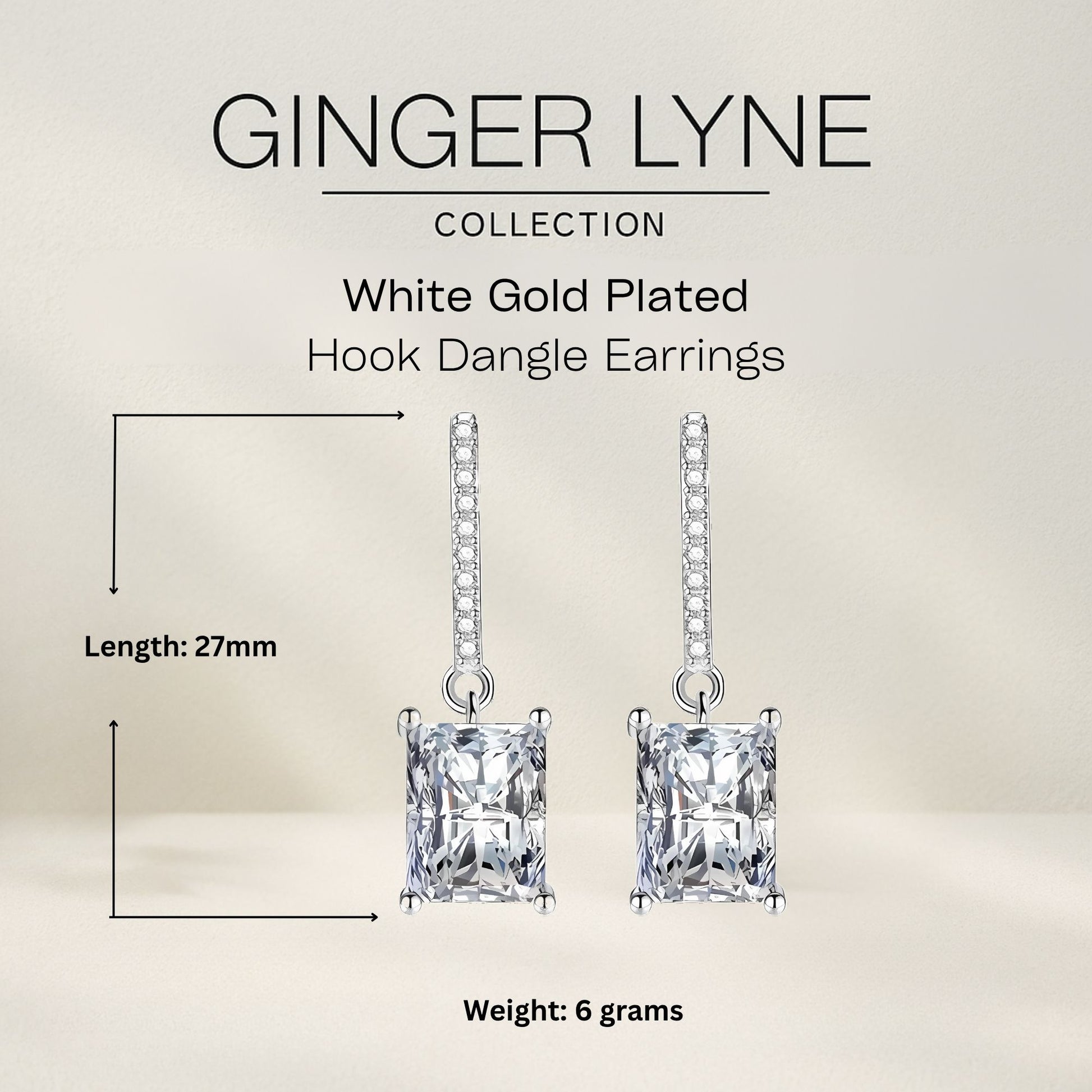 Liora Dangle Earrings for Women Emerald Cut Cubic Zirconia Hook Ginger Lyne Collection - Clear