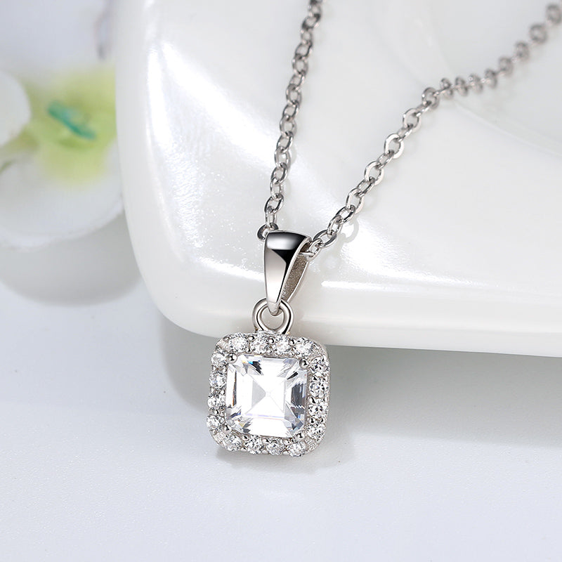 Square Halo Pendant Necklace for Women Sterling Silver Cz Ginger Lyne Collection - White Gold