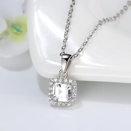 Square Halo Pendant Necklace for Women Sterling Silver Cz Ginger Lyne Collection - White Gold