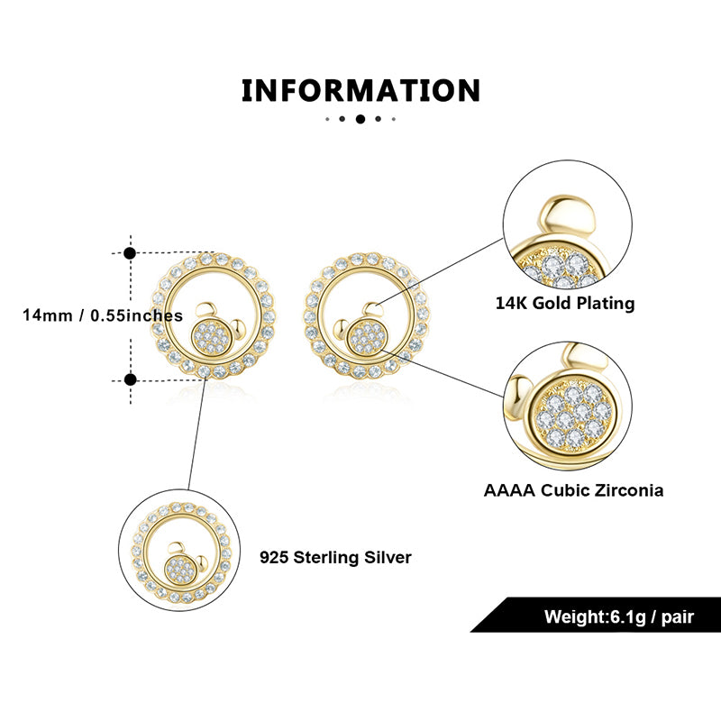 Floating CZ Bear Necklace Earrings Ring Set for Women Gold Plated Sterling Silver Ginger Lyne - Set