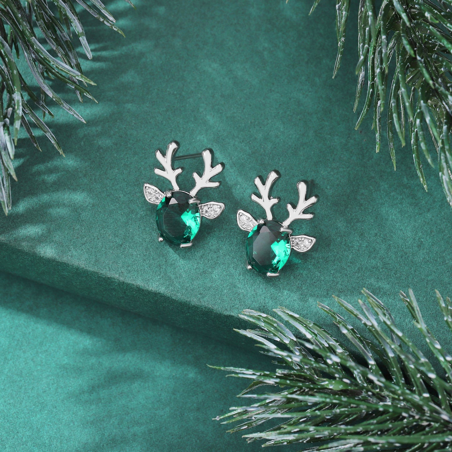 Reindeer Stud Earrings for Women White Gold Plated CZ Christmas Jewelry Ginger Lyne Collection