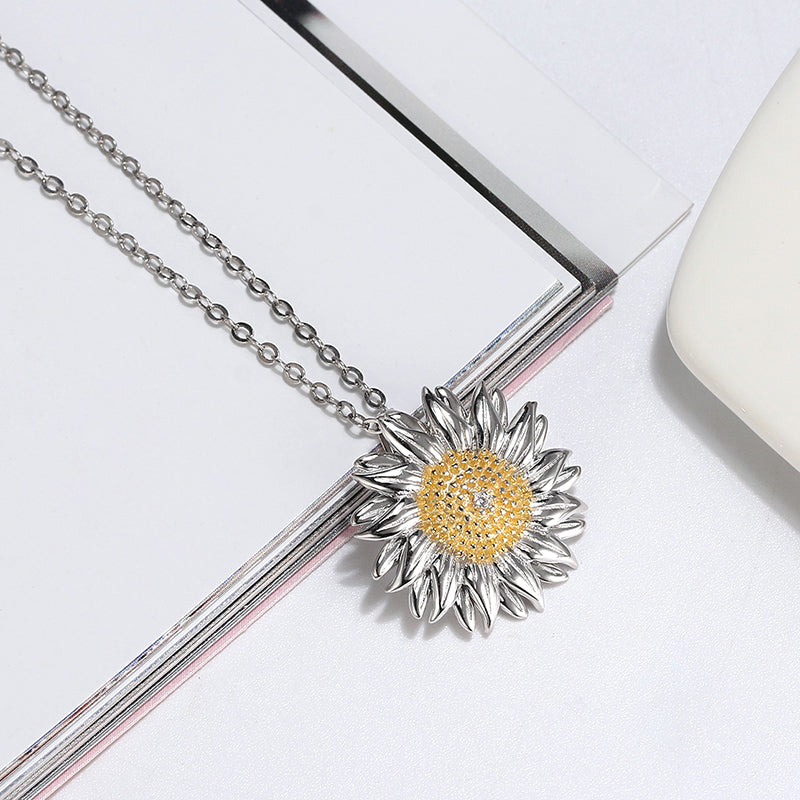 Daisy Pendant Necklace for Women Gold Sterling SilverClear Cz Ginger Lyne Collection