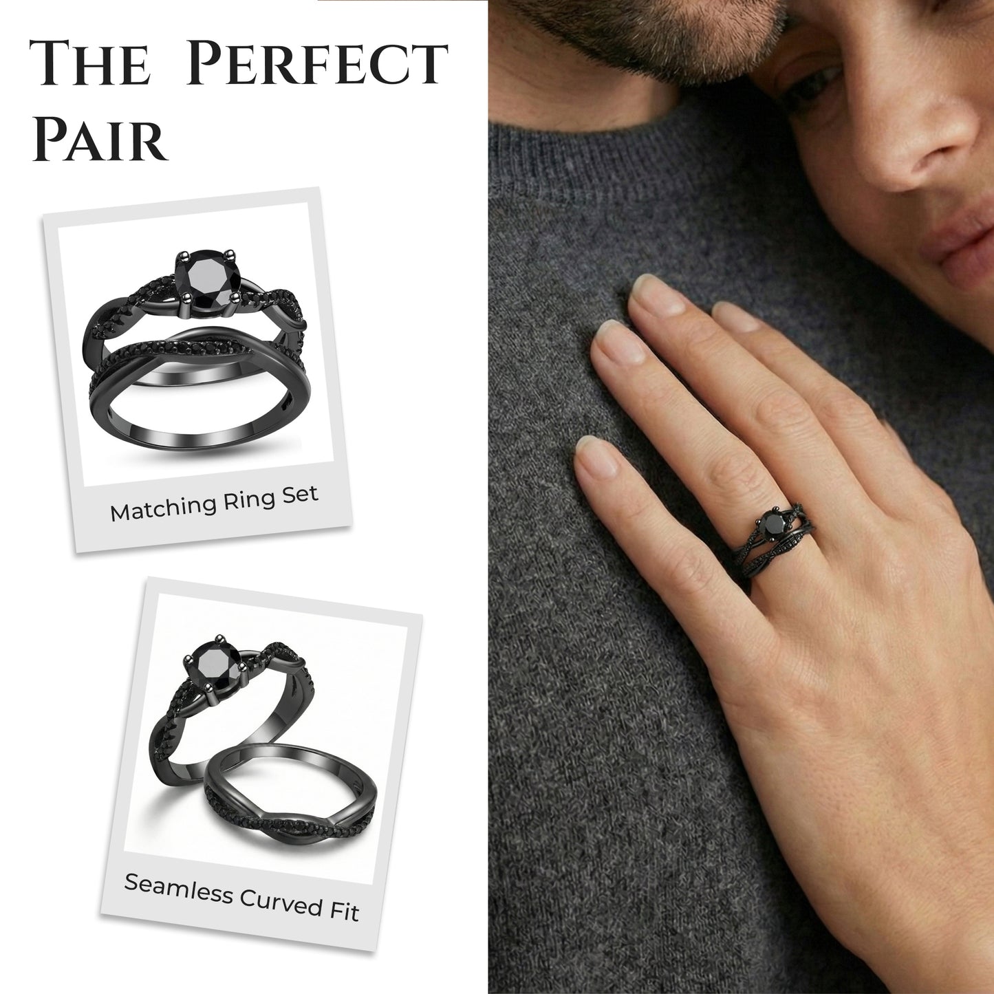 QueenaBlackWeddingRingSetAnniversaryBandEngagementRingforWomenSterlingSterlingCzGingerLyneCollection_RhodiumBlack-Black-4