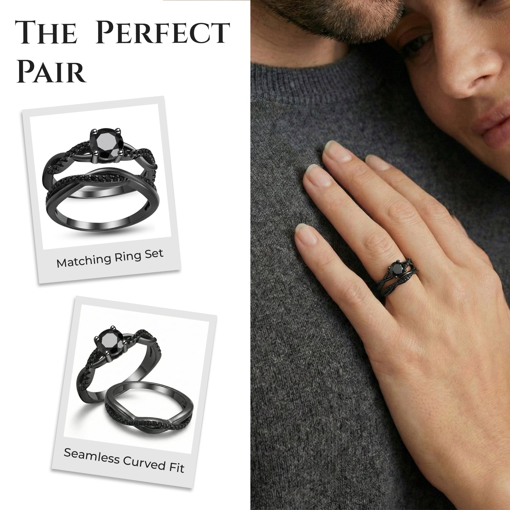 QueenaBlackWeddingRingSetAnniversaryBandEngagementRingforWomenSterlingSterlingCzGingerLyneCollection_RhodiumBlack-Black-4