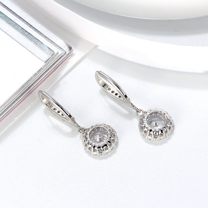 Halo Round Dangle Earrings for Women Sterling Silver Clear Cz Ginger Lyne Collection