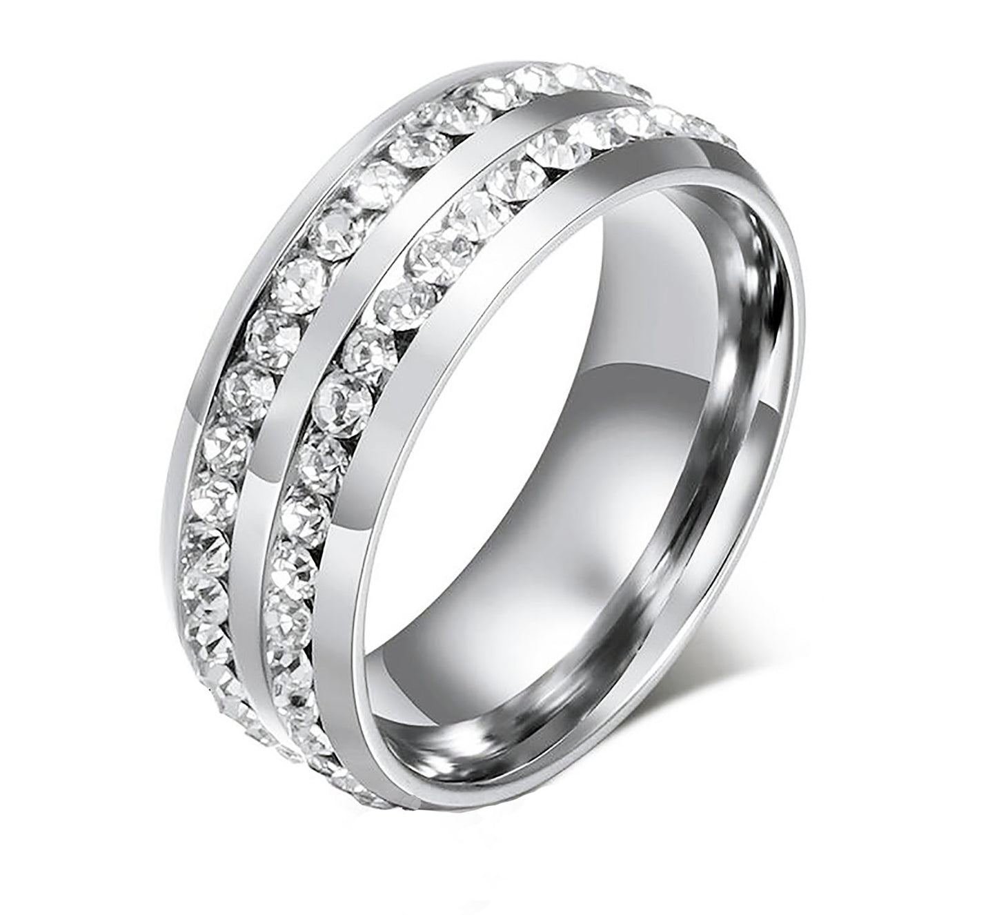 Two Row Wedding Band Ring Cz Eternity Men Women Ginger Lyne Collection