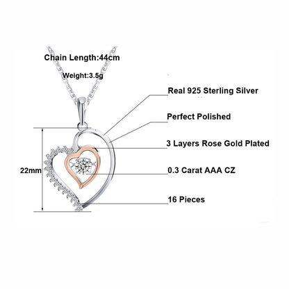 Heart Swinging Stone Necklace for Women Rose Sterling Silver Cz Ginger Lyne Collection