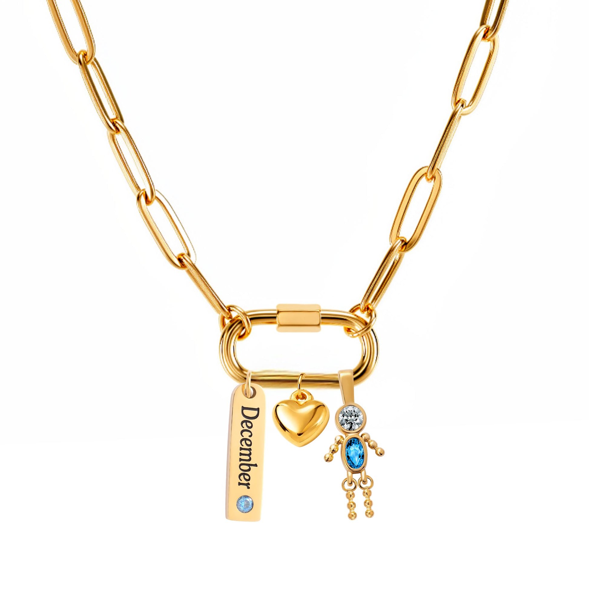 CarabinerFamilyBirthstoneNecklaceforMomorGrandmabyGingerLyneStainlessSteelCZBirthdayCharms_Male-December-Gold-1