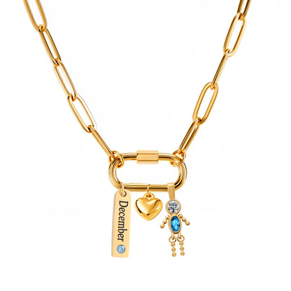 CarabinerFamilyBirthstoneNecklaceforMomorGrandmabyGingerLyneStainlessSteelCZBirthdayCharms_Male-December-Gold-1