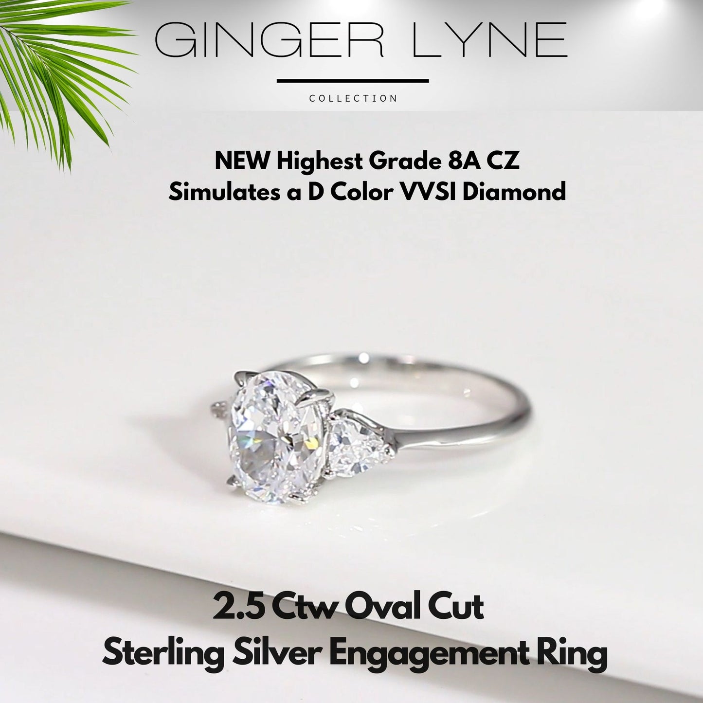 Oval Engagement Ring for Women by Ginger Lyne 2 Ct Sterling Silver Wedding Rings