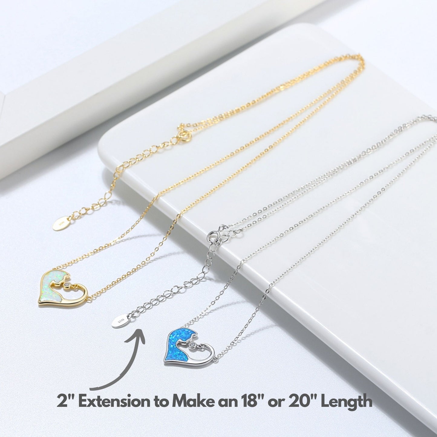 Cat Heart Pendant Necklace for Women Blue Fire Opal CZ Sterling Silver Ginger Lyne Collection - Gold