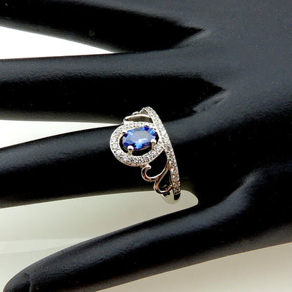 Crown Engagement Enhancer Ring for Women Blue Cz Sterling Silver Ginger Lyne Collection