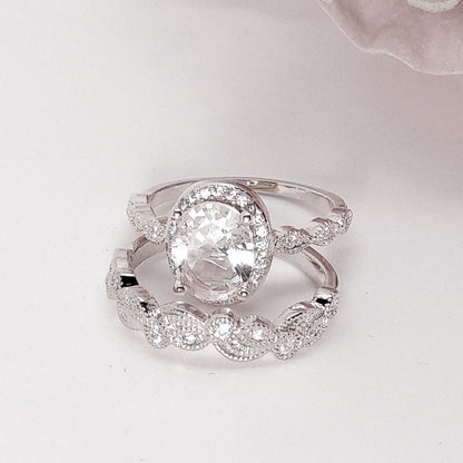 Amara Bridal Set Engagement Ring Wedding Band Cubic Zirconia Ginger Lyne Collection - Rose Gold,10