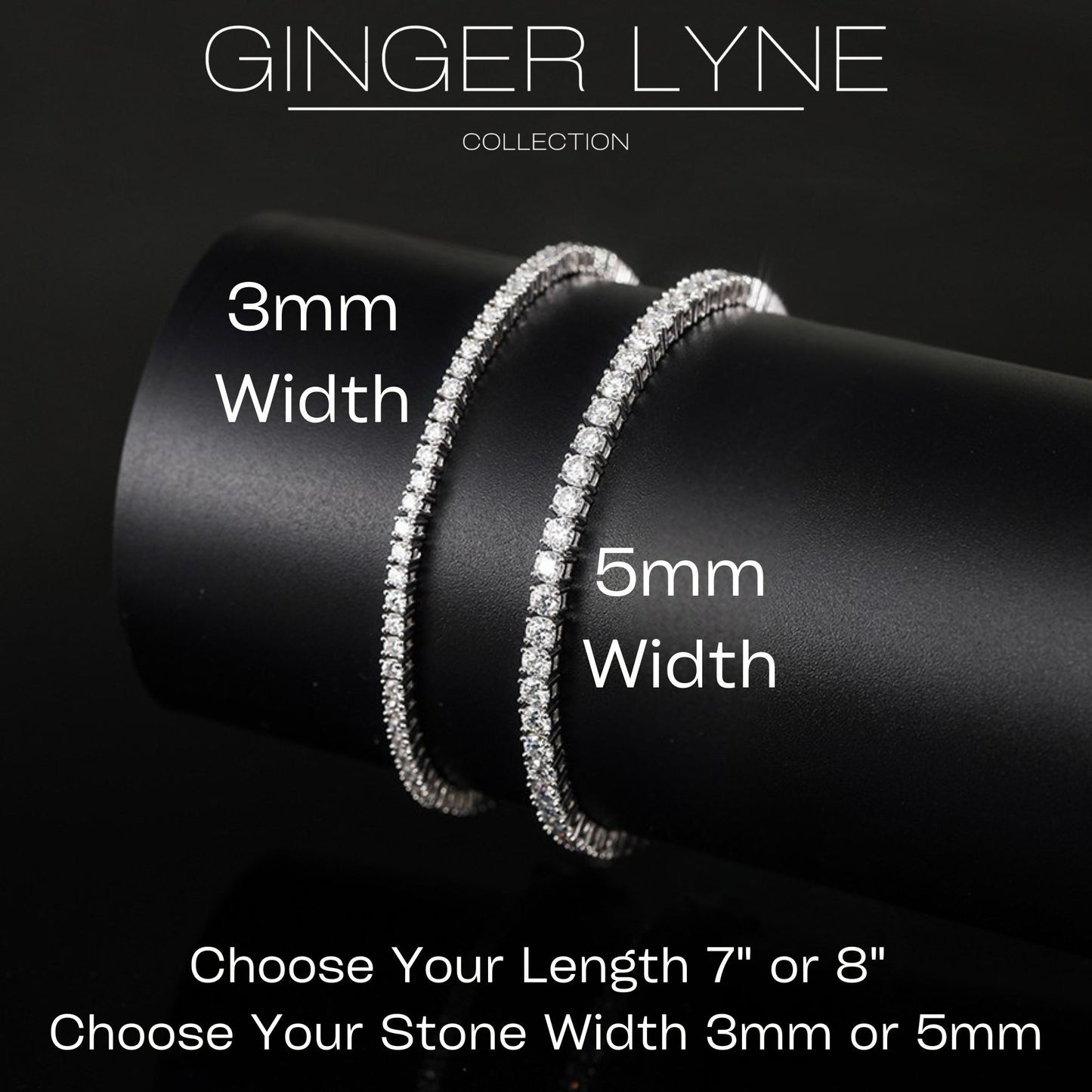 Classic Tennis Bracelet for Women Sterling Silver 3mm Cubic Zirconia 8"  Ginger Lyne Collection - 3mm 8" Length