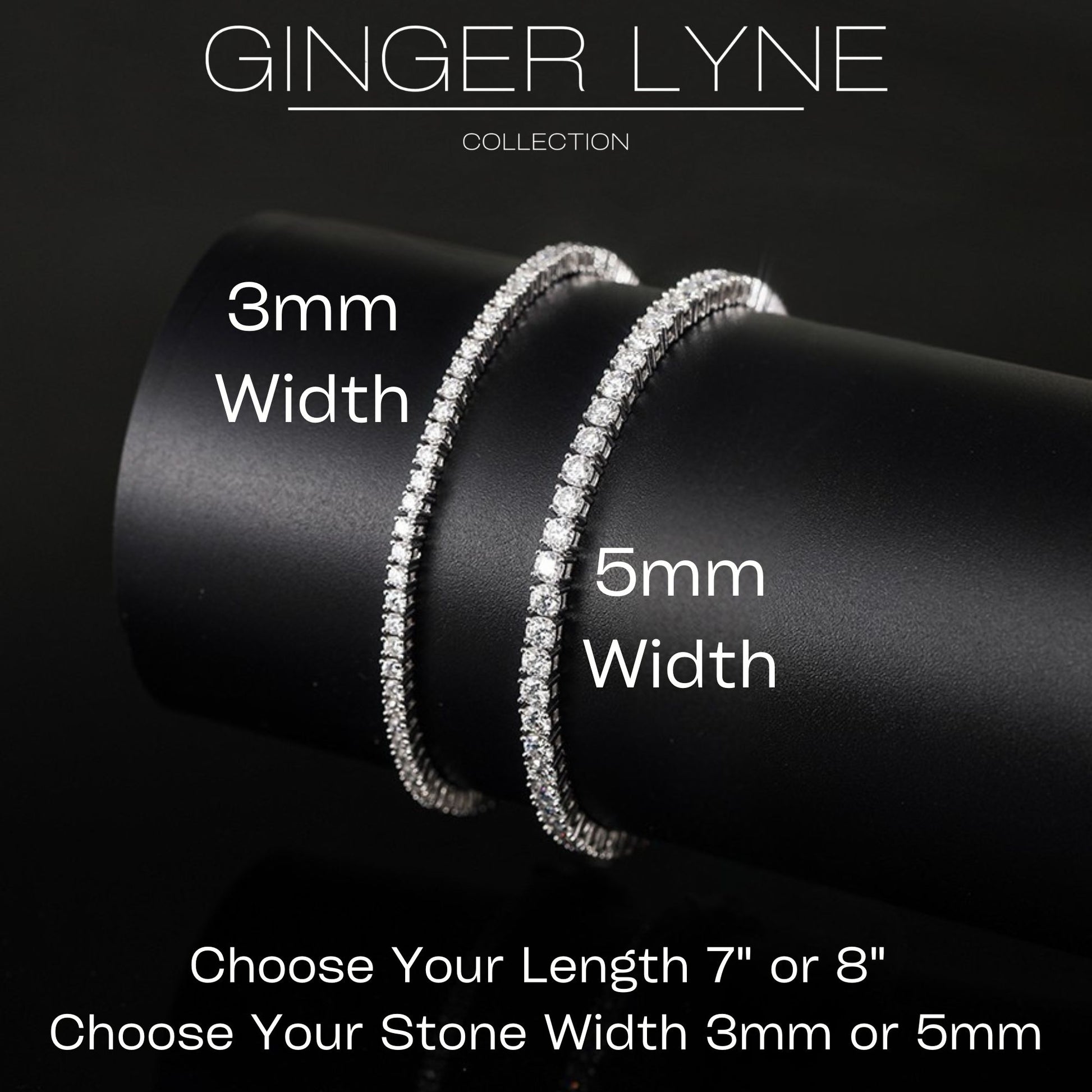 Classic Tennis Bracelet for Women Sterling Silver 3mm Cubic Zirconia 8"  Ginger Lyne Collection - 3mm 8" Length