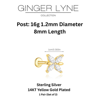 ButterflyCZFlatBackEarringsforCartilageHelixTragusLobe16gGoldPlatedSterlingSilver1pairbyGingerLyne_Gold-4