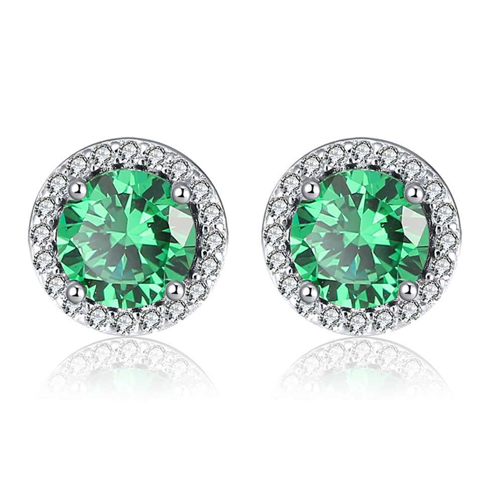 Round Halo Stud Earrings for Women Sterling Silver Green Cz Womens Ginger Lyne Collection - Green
