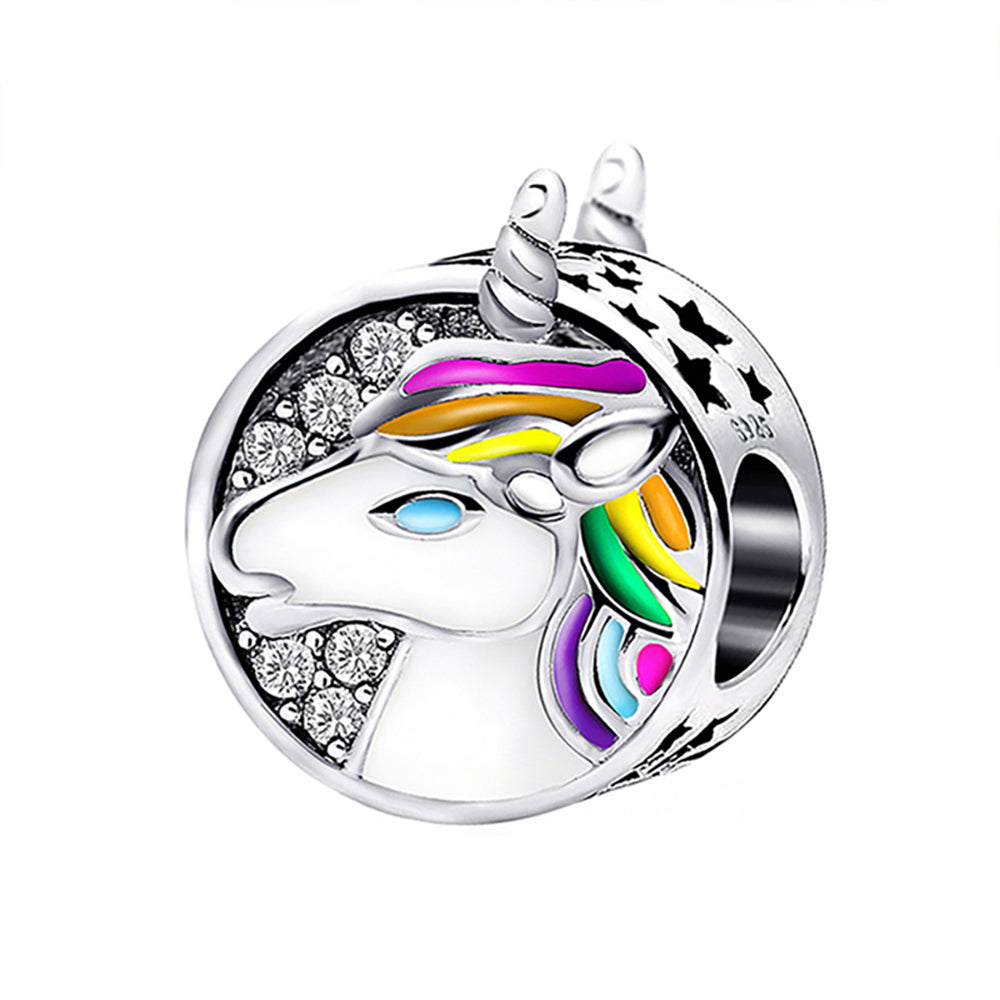 White Unicorn Charm European Bead CZ Sterling Silver Ginger Lyne Collection