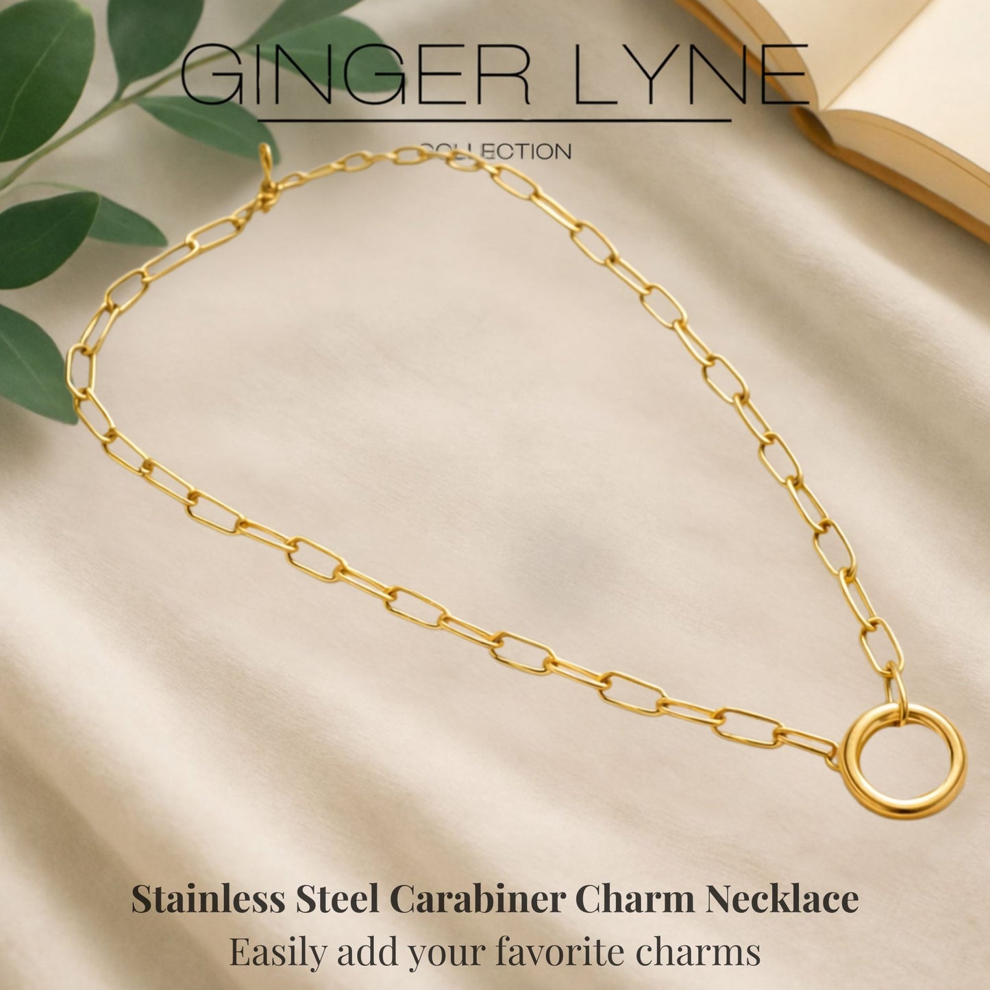 PaperclipLinkCircleCarabinerCharmHolderNecklaceforWomenStainlessSteel18"-20"GingerLyneCollection_Gold-4