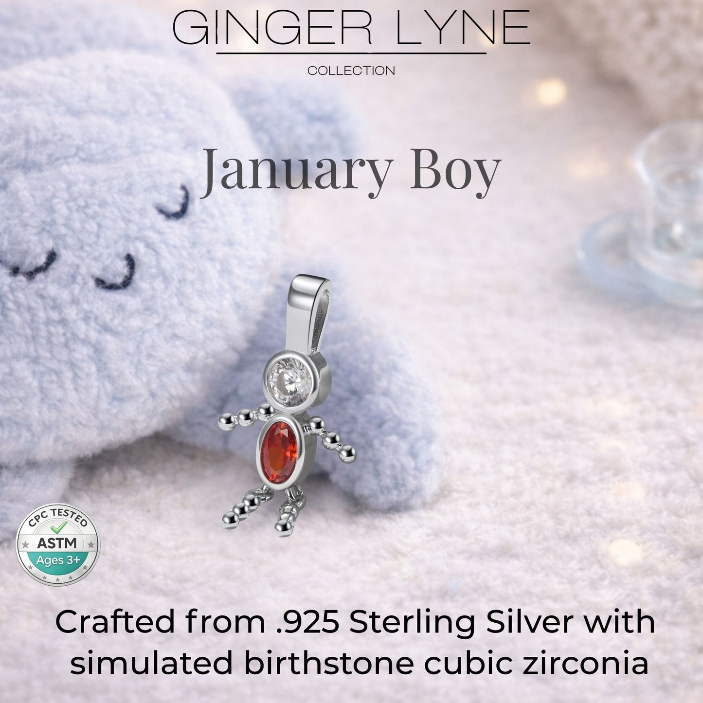 Baby Boy Birthstone Charm Children Pendants for Mom or Grandma Necklace by Ginger Lyne CZ Sterling Silver - Boy January
