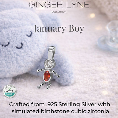 Baby Boy Birthstone Charm Children Pendants for Mom or Grandma Necklace by Ginger Lyne CZ Sterling Silver - Boy January