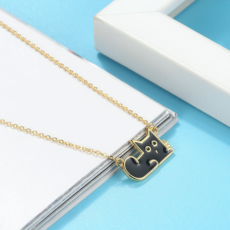 Black Cat Earrings Necklace Set for Women Gold Plated Sterling Silver Ginger Lyne Collection - Set