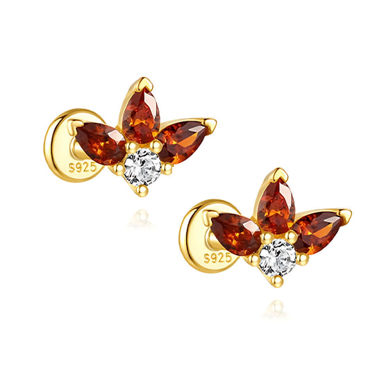 PearBurntOrangeCZFlatBackEarringsforCartilageorLobeGoldPlatedSterlingSilver1pairbyGingerLyne_Gold-1