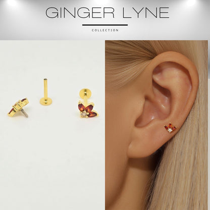 PearBurntOrangeCZFlatBackEarringsforCartilageorLobeGoldPlatedSterlingSilver1pairbyGingerLyne_Gold-2