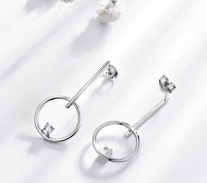 Circle Bar Drop Earrings for Women White Topaz Sterling Silver Ginger Lyne Collection - Clear