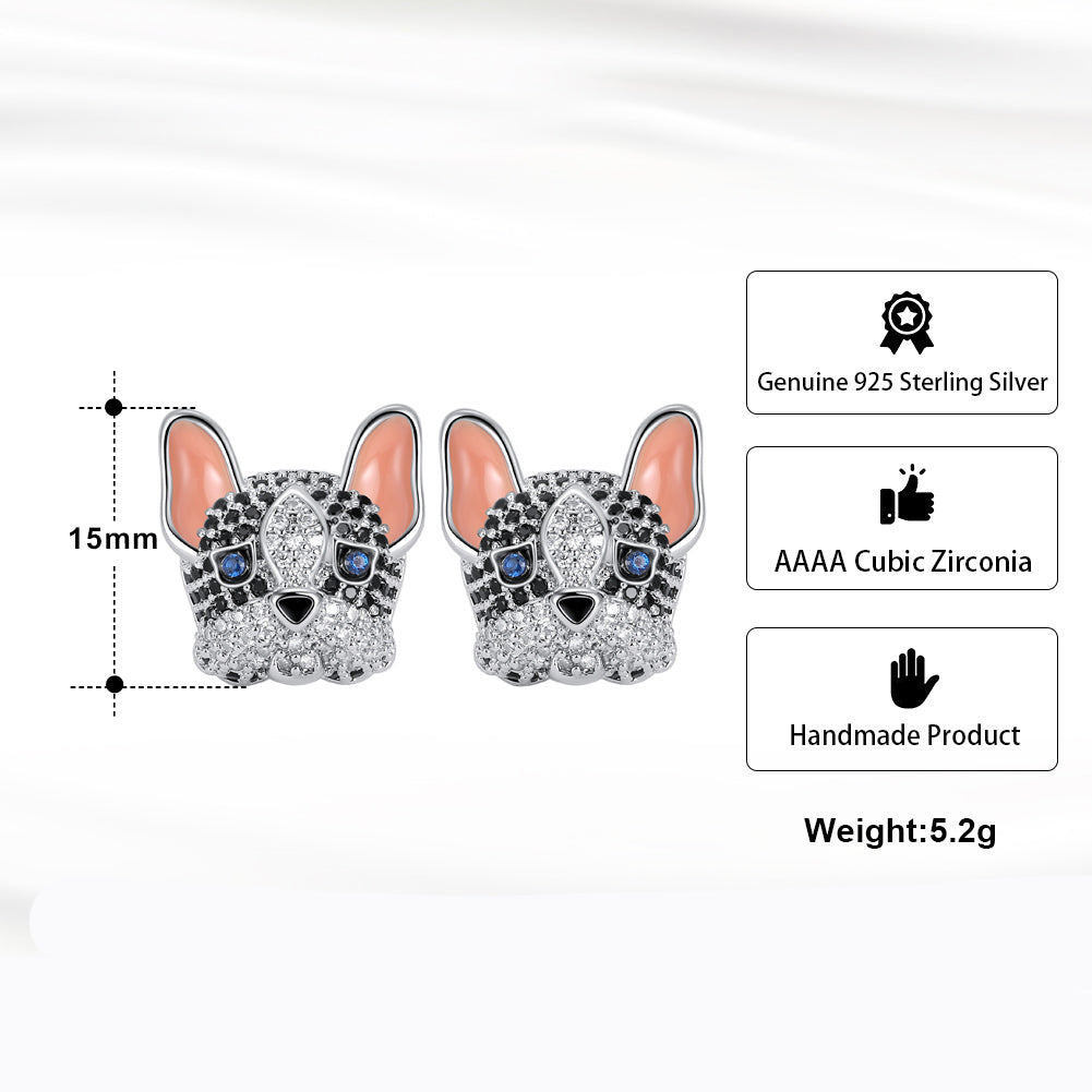Frenchie Dog Stud Earrings for Women French Bulldog  Cubic Zirconia Ginger Lyne Collection - Frenchie-Black
