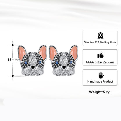 Frenchie Dog Stud Earrings for Women French Bulldog  Cubic Zirconia Ginger Lyne Collection - Frenchie-Black