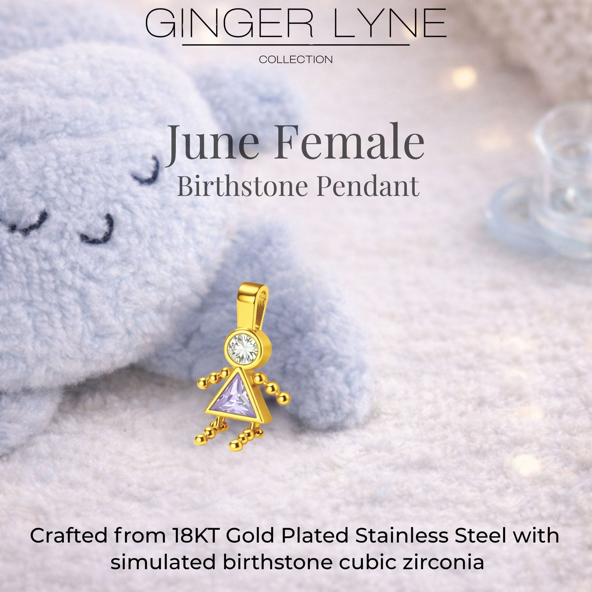 Birthstone Family Pendant for Mom by Ginger Lyne Stainless Steel Cubic Zirconia Charms For Grandma Necklace_Female-June-Gold-3