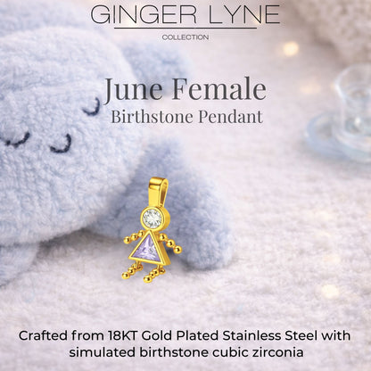Birthstone Family Pendant for Mom by Ginger Lyne Stainless Steel Cubic Zirconia Charms For Grandma Necklace_Female-June-Gold-3