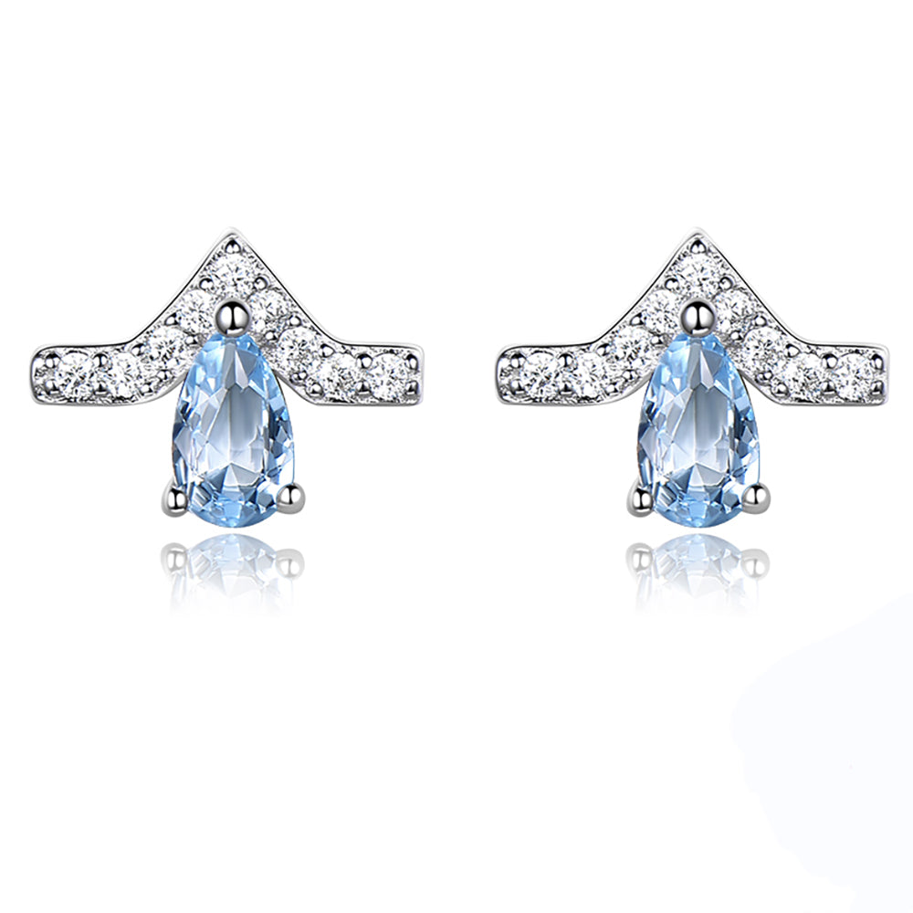 Blue Topaz Stud Earrings for Women Cz Sterling Silver Ginger Lyne Collection