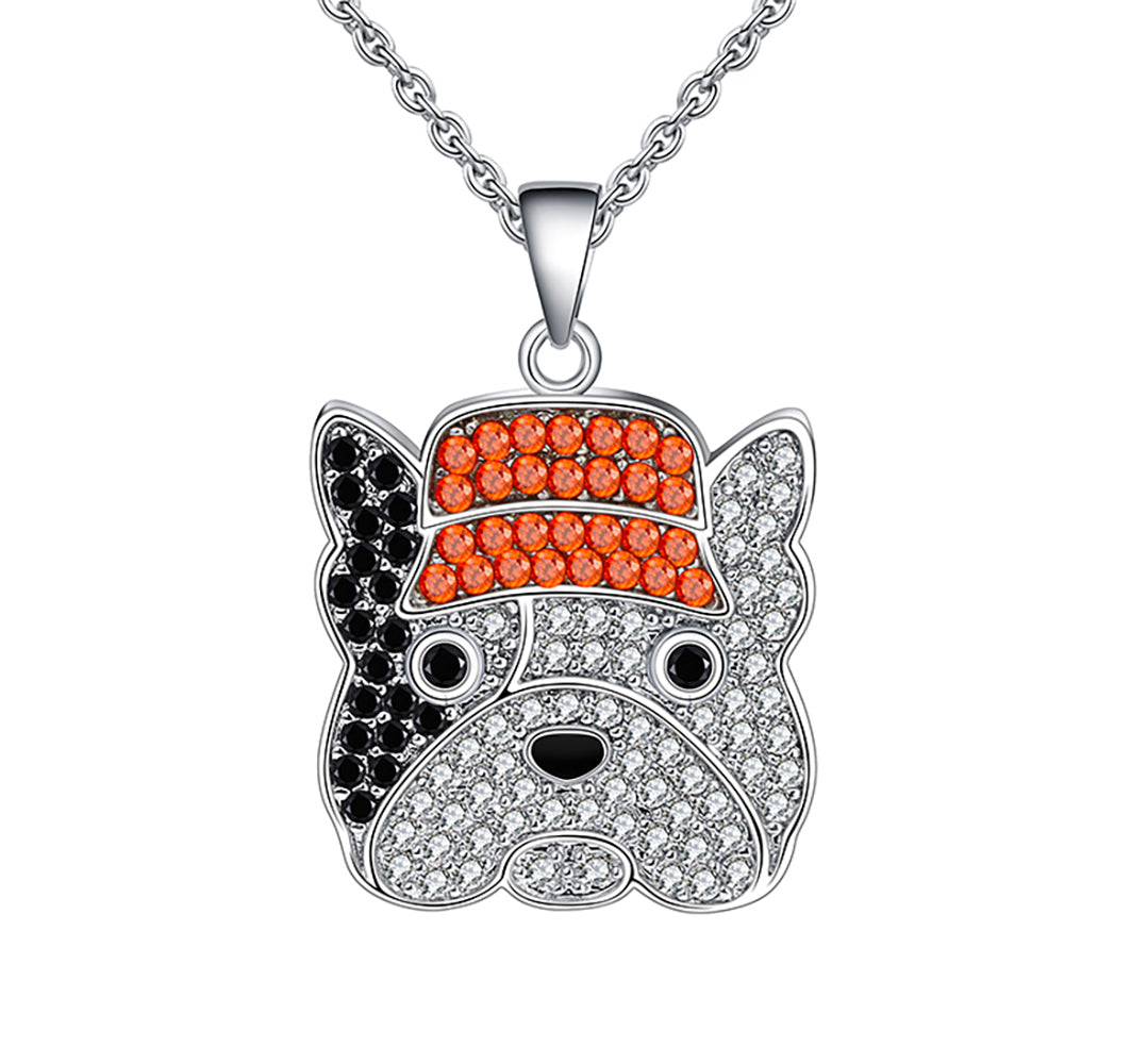 French Bulldog Pendant Necklace for Women Sterling Silver Cz Ginger Lyne Collection